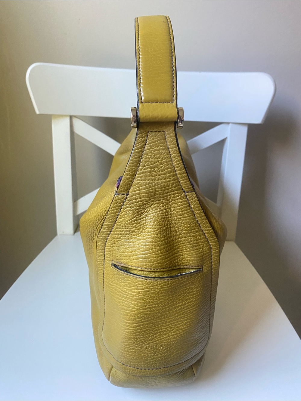 Furla Mustard Yellow Leather Hobo Shoulder Bag - Picture 2 of 13